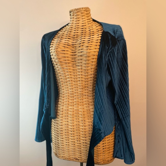 Nasty Gal Ribbed Blue Velvet Tie Front Crop Top, US Size 8 - Picture 4 of 5